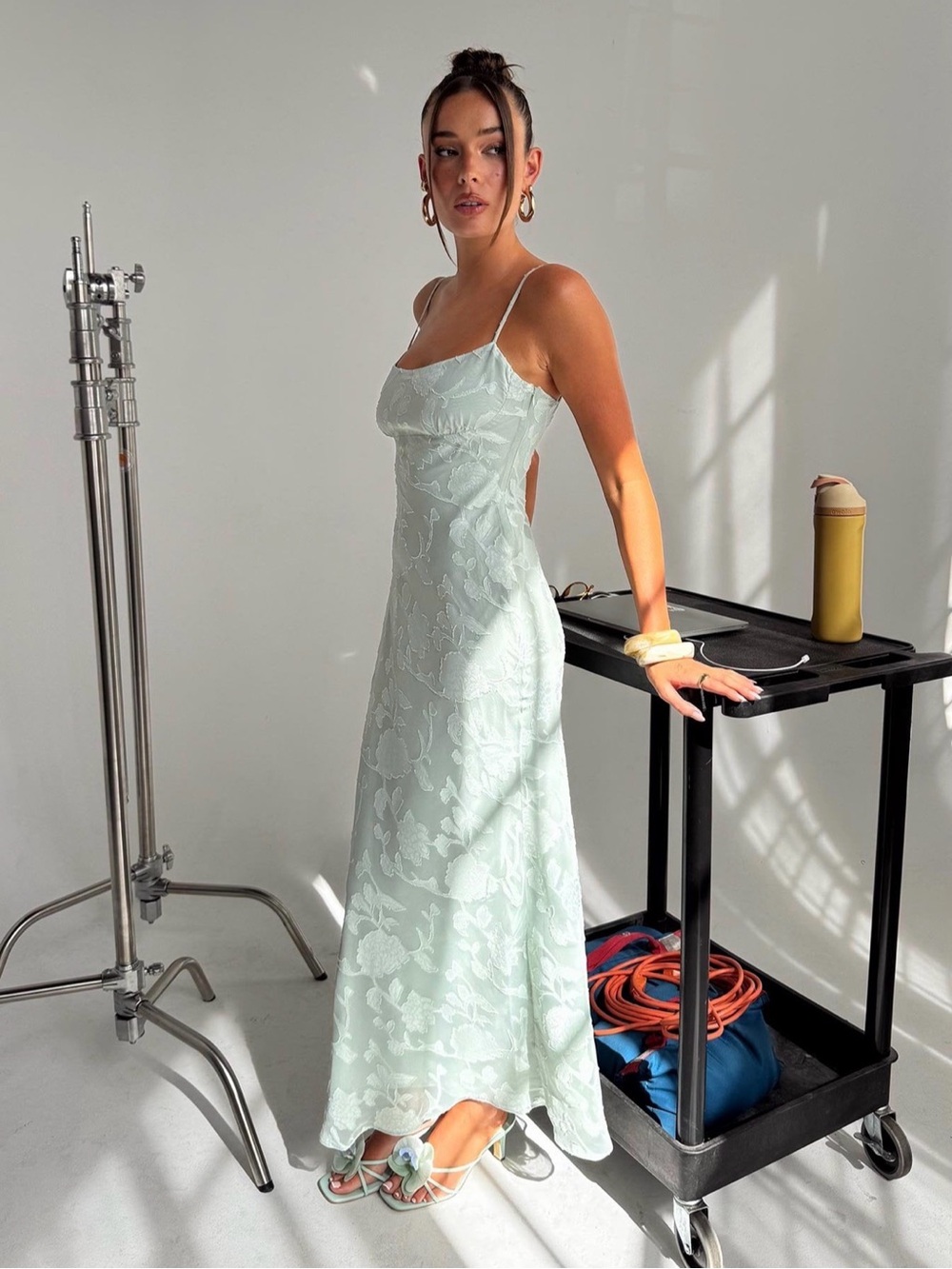 Princess Polly Avienna Maxi Dress Sage Burnout